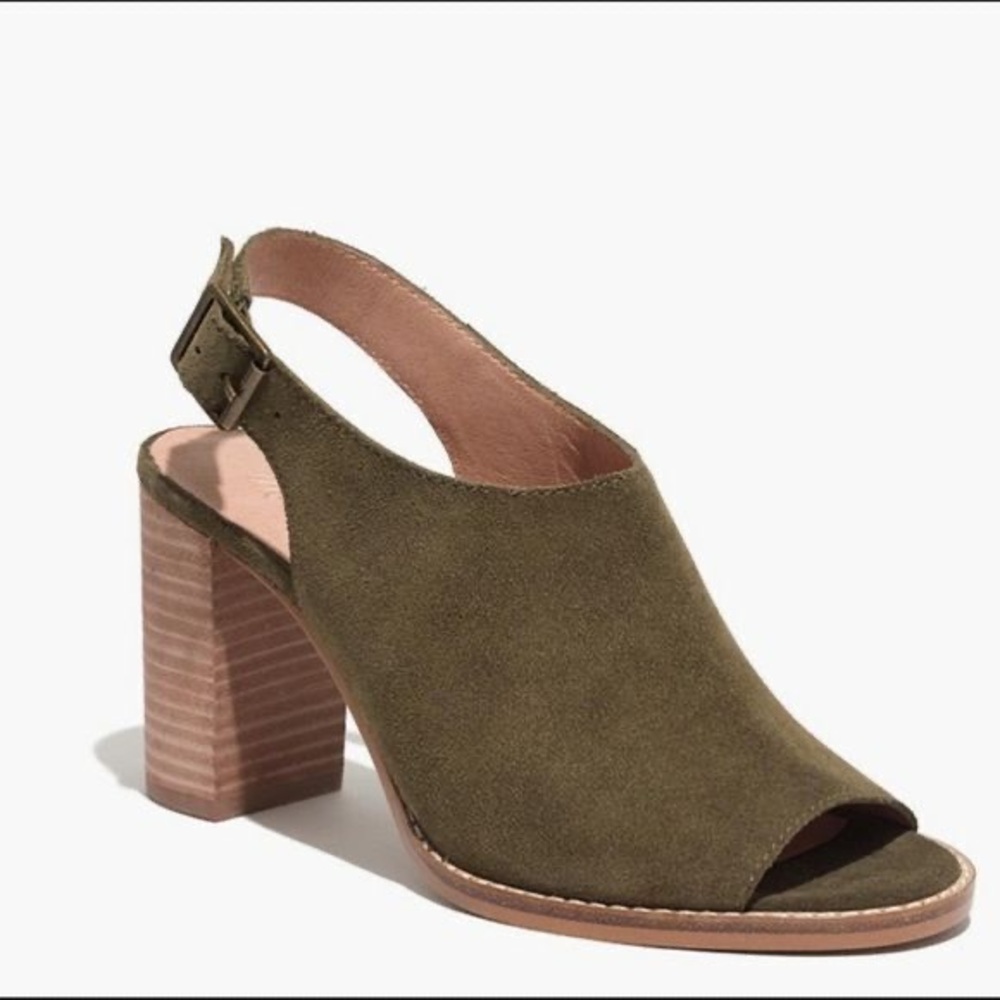 Madewell Cary Olive Green Suede Slingback Sandals Block Heel Size 8